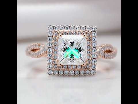 18k White and Rose Gold 2.5 Ct Princess Diamond Option Halo Engagement Ring