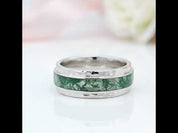Moss Agate Hammered Wedding Band
