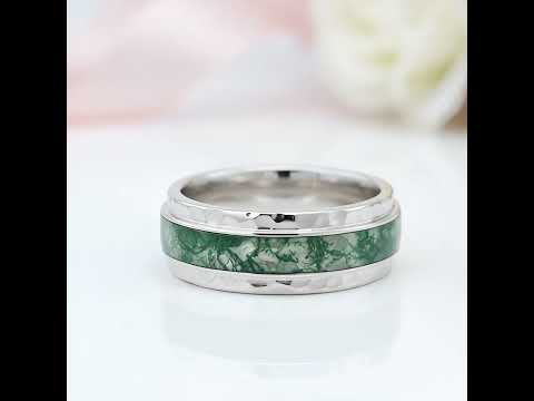 Moss Agate Hammered Wedding Band