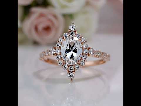14K Rose Gold Moonstone and Diamond Option Halo Engagement Ring