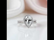 Halo Pear Cut White Sapphire Wedding Ring Set In White Gold