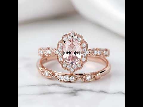 1.5 CT Oval Cut Pink Stone Ring Set In Rose Gold