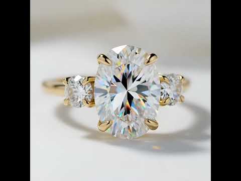 Yellow Gold Oval Cut Diamond Three Stone Engagement Ring