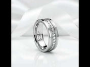 Diamond Inlay Beveled Matte Edges Tungsten Men's Wedding Band