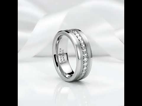 Diamond Inlay Beveled Matte Edges Tungsten Men's Wedding Band