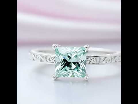 10k White Gold 2.5ct 7.5mm Blue Princess Cut Diamond Option Engagement Ring