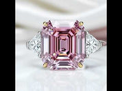 Pink Sapphire Asscher Cut and Trillion Cut Three Stone Engagement