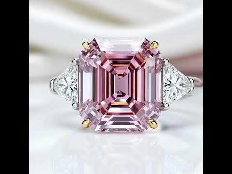 Pink Sapphire Asscher Cut and Trillion Cut Three Stone Engagement