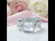 Vintage Style Princess Cut Diamond Engagement Ring Set