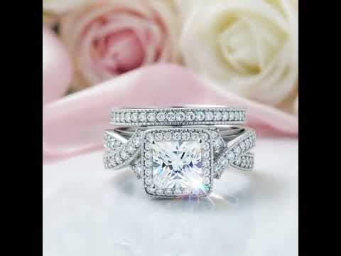 Vintage Style Princess Cut Diamond Engagement Ring Set