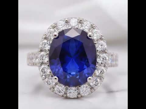 14k Solid White Gold 5.0ct Oval Sapphire Diamond Option Engagement Ring