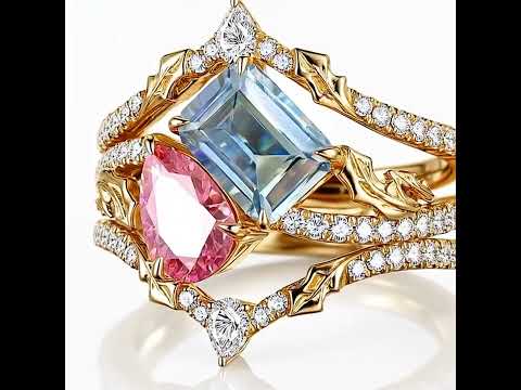 Toi et Moi Emerald & Pear Cut Pink-Blue Vintage Engagement Ring