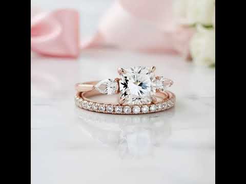 2.0ct Cushion Cut Three Stone Wedding Set