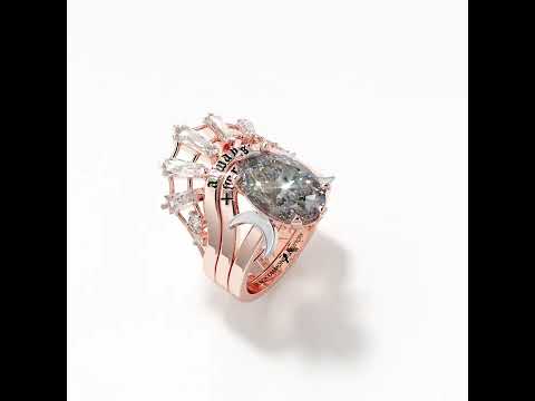 Always and Forever Promise Rings - Oval Cut Diamond Gothic Bridal Set in 14K Rose Gold