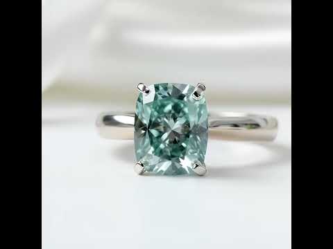 Rare Blue Green Cushion Cut Diamond Option Ring