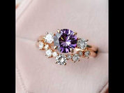 Round Cut  Purple Amethyst Crown Engagement Ring Set