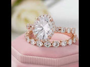 Rose Gold Twist Halo Oval Cut Simulated Diamond Set