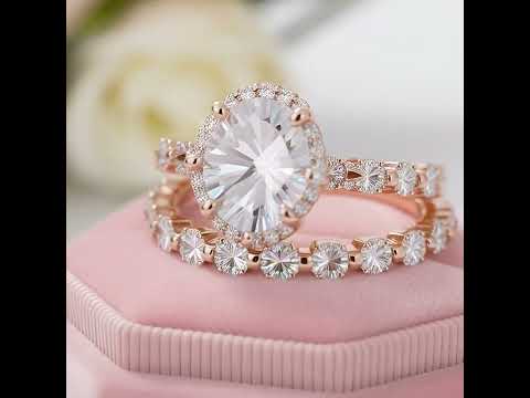 Rose Gold Twist Halo Oval Cut Simulated Diamond Set