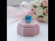 Gorgeous Halo Cushion Cut Aquamarine Blue Engagement Ring