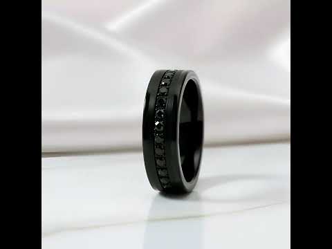 Beveled Edges Diamond Inlay Black Tungsten Men's Wedding Band