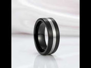 Black Brushed with Silver Line Tungsten Men's Ring