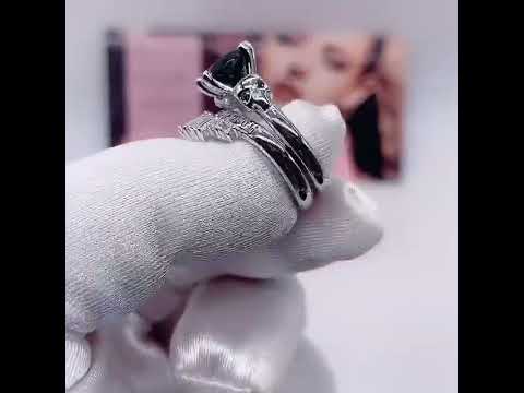 From This Day Forward Wedding Rings - Round Cut Diamond Skull Gothic Wedding Rings in 14k White Gold