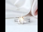 14k White Gold 2.0 Ct Emerald Cut Diamond Option Hidden Halo Engagement Ring Set