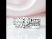 2pcs 3 Stone Round Cut Diamond Option Wedding Ring Set