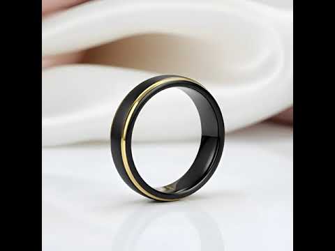 Black Tungsten with Gold Edges Men's Wedding Band