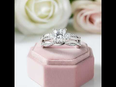 Princess Cut Diamond Eternity Twist Cross Wedding Ring Set