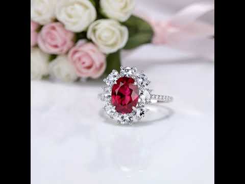 Oval Cut Red Ruby Diamond Option Halo Engagement Ring