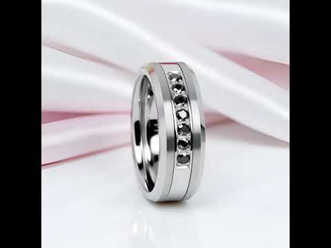 8mm Men's Tungsten Carbide Wedding Band With Black Diamond