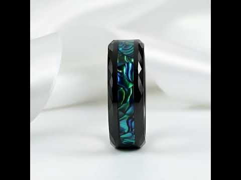 Green Abalone Shell Rhombus Tungsten Wedding Band