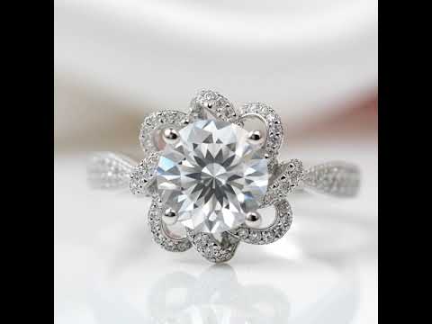 1.0 Ct Round Cut Diamond Option Princess Flower Engagement Ring