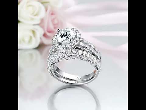 3.5ct Halo Brilliant Round Cut Diamond Engagement Ring Set