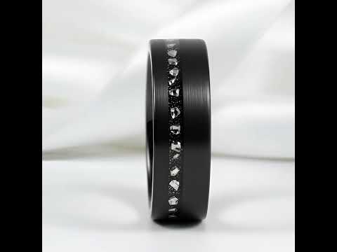 8mm Black Brushed Tungsten Men's Wedding with Meteorite Fragments