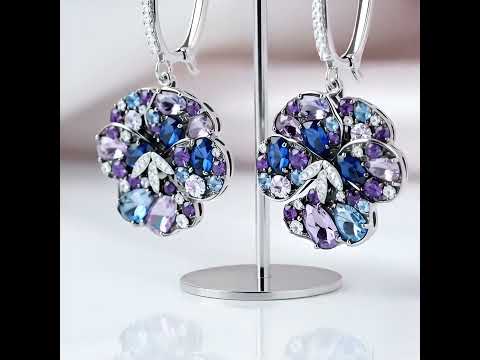 Multi-Gems Orchid Flower Drop Earrings