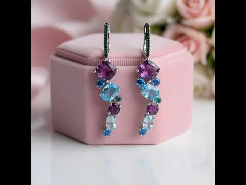 Long Drop Multi Color Topaz Earrings