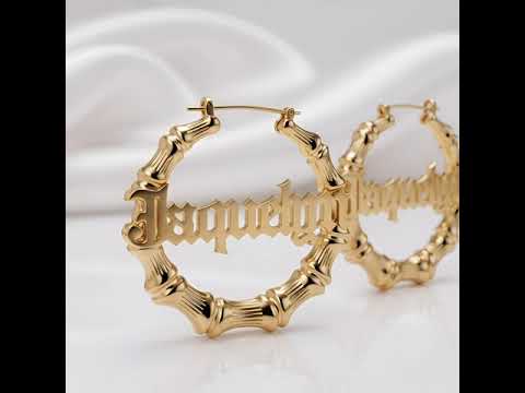 Custom Bamboo Customize Name Hoop Earrings