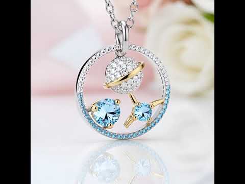 Planet Swiss Blue Topaz Moonstone Necklace