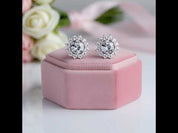 14K White Gold Sunflower Halo CVD Lab Diamond Option Stud Earrings