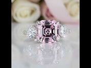 5ct Pink Sapphire Asscher Cut Three Stone Engagement Ring