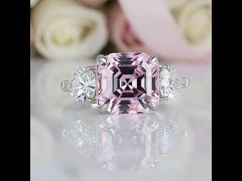 5ct Pink Sapphire Asscher Cut Three Stone Engagement Ring