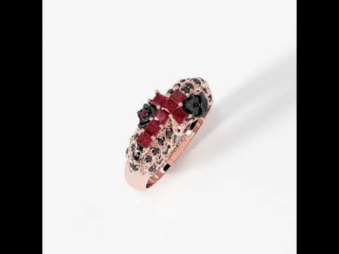 You're My Life- 14K Gold Skull, Cross Black Rose Diamond Gothic Promise Ring