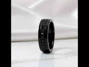 Diamond Inlay Beveled Edges Black Tungsten Men's Wedding Band