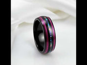 8mm Dome Black Tungsten Wedding Band with String & Abalone Inlay
