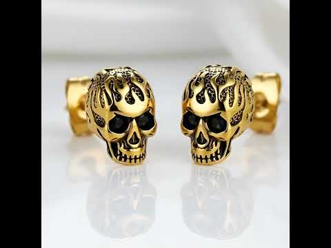 Flame Skull Gothic Unisex Stud Earrings