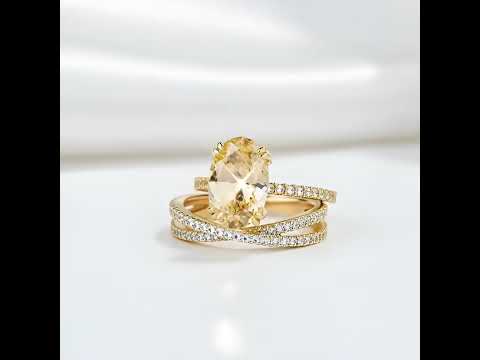 Exquisite Yellow Gold Oval Cut Yellow Sapphire Ring Set