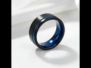 Men's 8mm Tungsten Carbide Wedding Band with Blue Line