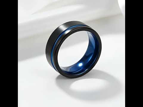 Men's 8mm Tungsten Carbide Wedding Band with Blue Line